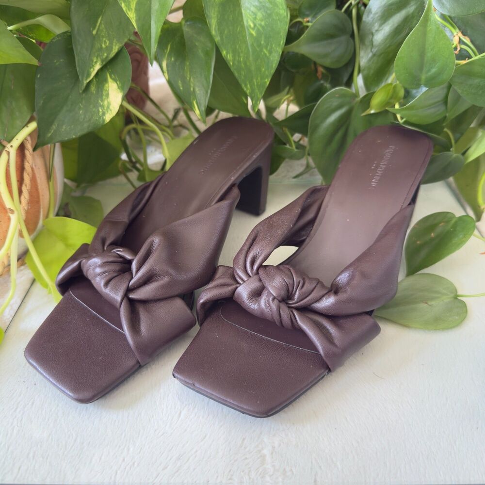 Banana Republic Chocolate brown knotted block-heel mules with a square toe